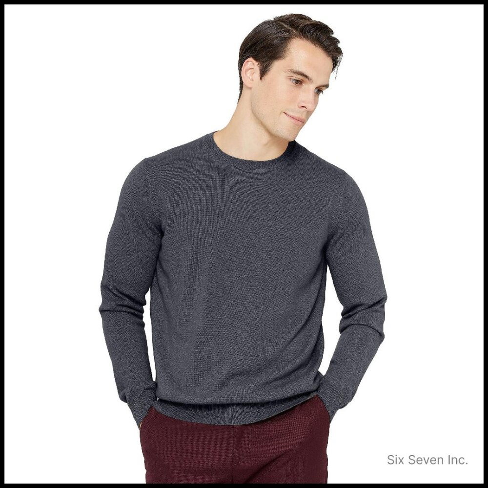 Men's Cashmere Crewneck Sweater Classic Tailored Fit Luxury Essential